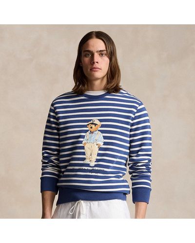 Ralph Lauren Polo Bear Striped Fleece Sweatshirt - Blue