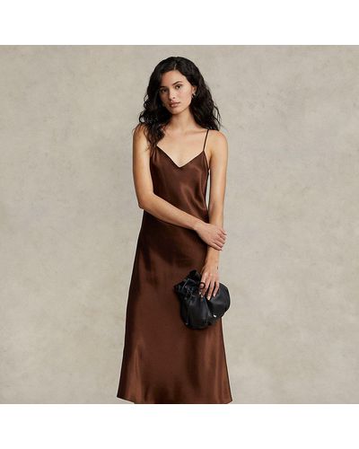 Polo Ralph Lauren Silk Midi Slip Dress - Brown