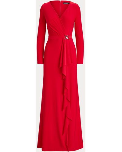Ralph Lauren Jersey-Abendkleid mit Rüschen - Rot
