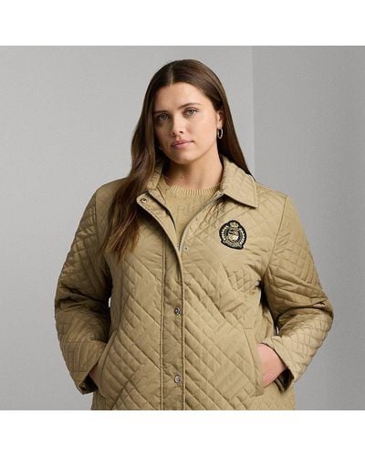 Lauren by Ralph Lauren Curve - Crest-patch Quilted Hooded Jacket - Green
