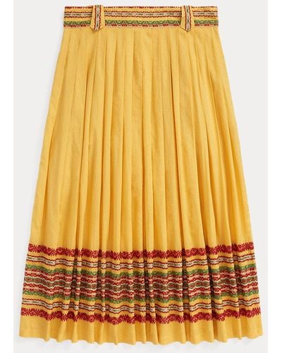 RRL Embroidered Cotton Voile Skirt - Yellow