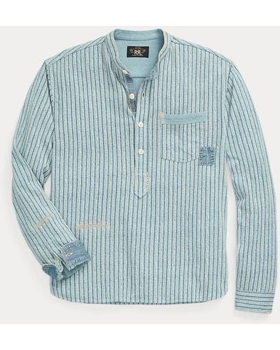RRL Gerepareerd Linnen-katoen Popover Shirt - Blauw
