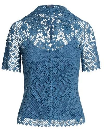 Polo Ralph Lauren Geblümte Spitzenbluse aus Baumwolle - Blau