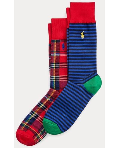 Polo Ralph Lauren Striped And Plaid Trouser Sock 2-pack - Red
