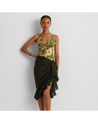 Lauren by Ralph Lauren Ralph Lauren Ruffle-trim Cotton-linen Wrap Skirt - Green