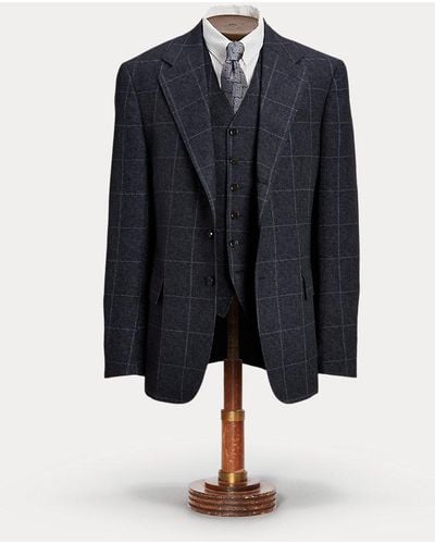 RRL Windowpane Linen-blend Suit Jacket - Blue