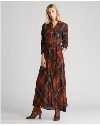 Polo Ralph Lauren Plaid Wool Shirtdress - Brown