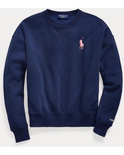 Ralph Lauren Pink Pony Fleece Crewneck Sweatshirt - Blauw