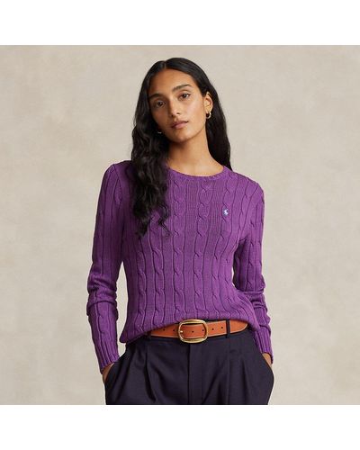 Ralph Lauren Cable-knit Cotton Crewneck Sweater - Purple