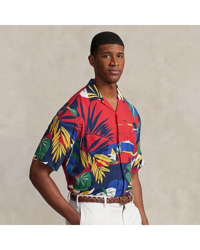Ralph Lauren Grotere Maten - Overhemd Met Cubaanse Kraag En Print - Rood