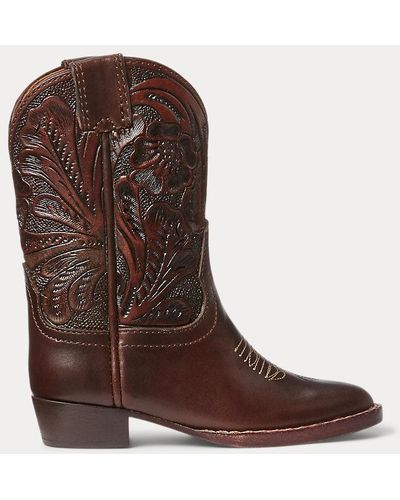 RRL Mini Plainview Hand-tooled Leather Boot - Brown