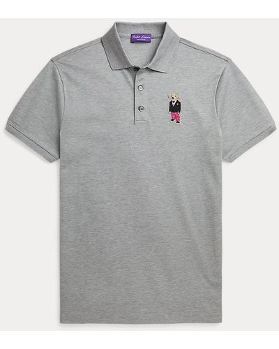 Ralph Lauren Purple Label Custom Slim Polo Bear Pique Polo Shirt - Grey