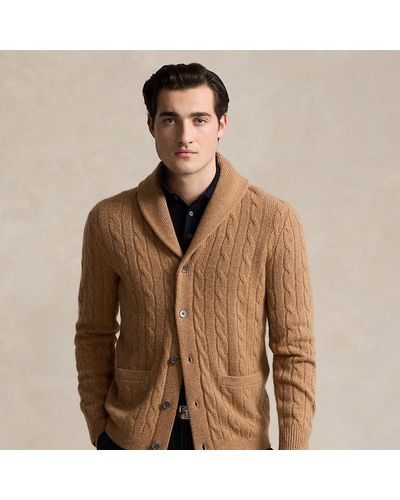 Polo Ralph Lauren Cardigan sciallato in cashmere a trecce - Marrone