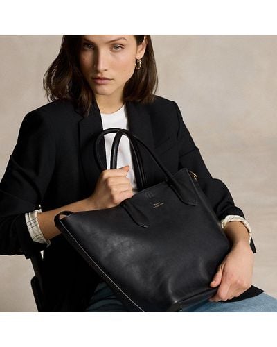 Polo Ralph Lauren Reversible Leather Medium Bellport Tote - Black