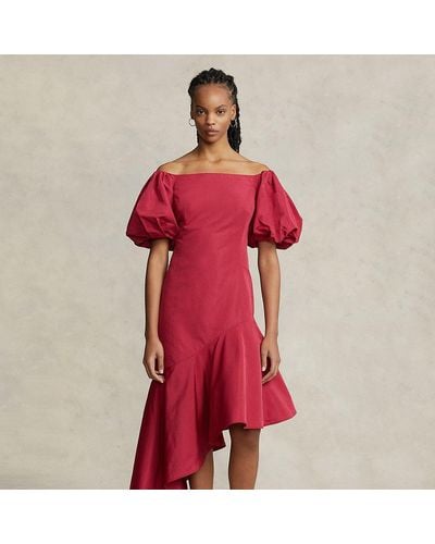 Ralph Lauren Ruffled Asymmetrical Taffeta Gown - Red