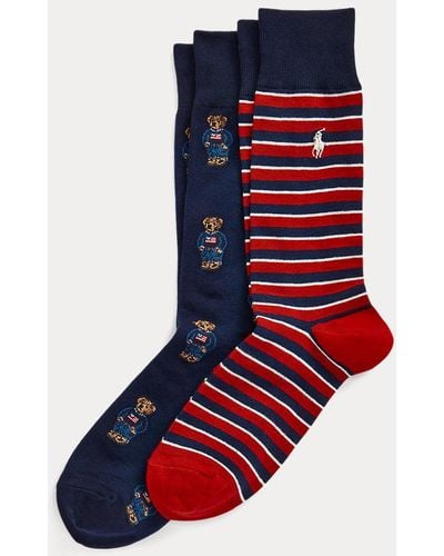 Polo Ralph Lauren Polo Bear & Stripe Crew Socks - Red