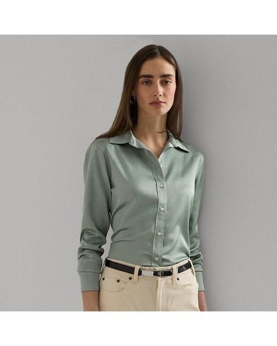 Lauren by Ralph Lauren Classic Fit Satin Charmeuse Shirt - Grey