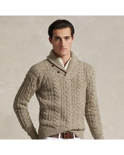 Polo Ralph Lauren Cable-knit Shawl-collar Sweater - Brown