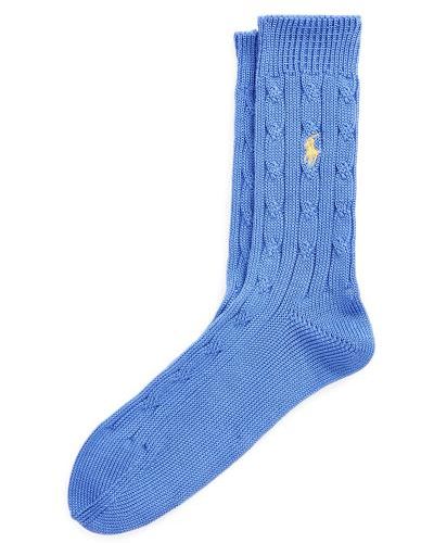 Polo Ralph Lauren Cable-knit Cotton-blend Crew Socks - Blue