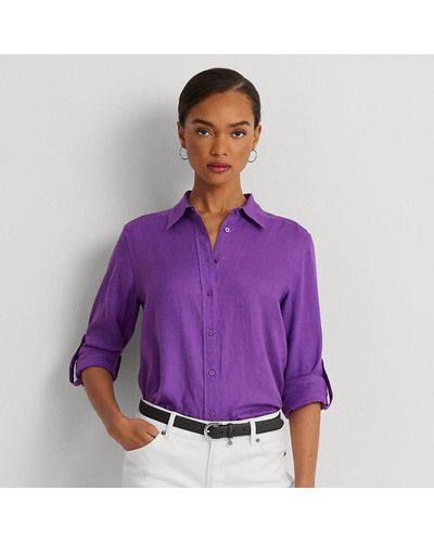 Lauren by Ralph Lauren Camicia in lino con maniche arrotolabili - Viola