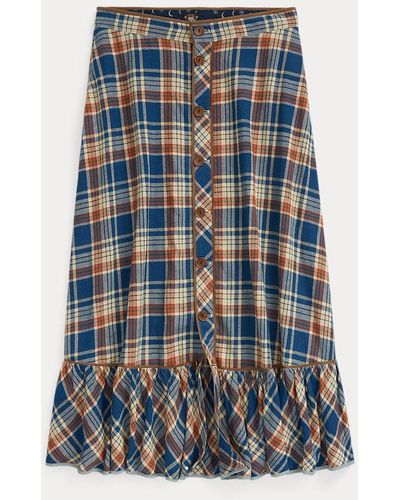 RRL Indigo Plaid Cotton-linen Skirt - Blue