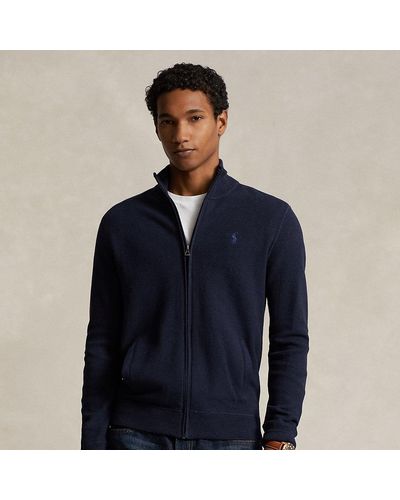 Ralph Lauren Mesh-knit Cotton Full-zip Sweater - Blue