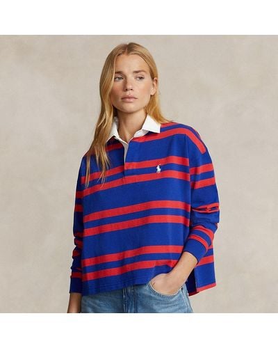 Polo Ralph Lauren Striped Cropped Jersey Rugby Shirt - Blue