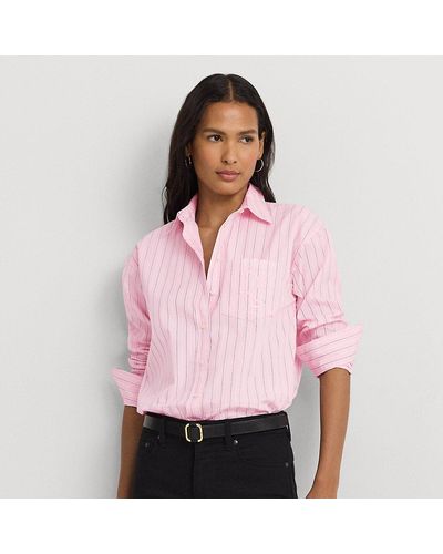 Lauren by Ralph Lauren Relaxed Gestreept Laken Overhemd - Roze