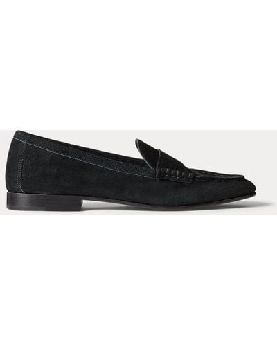 Polo Ralph Lauren Embossed-pony Suede Penny Loafer - Black