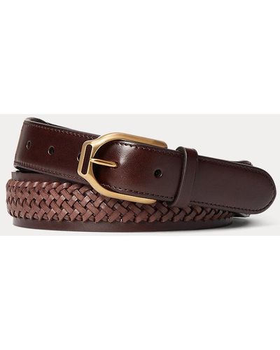 Ralph Lauren Purple Label Gewebter Ledergürtel Wellington - Braun