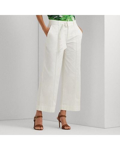 Lauren by Ralph Lauren Pantaloni twill micro sabbiato e cintura - Bianco