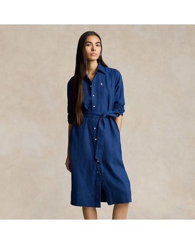 Polo Ralph Lauren Belted Linen Shirtdress - Blue