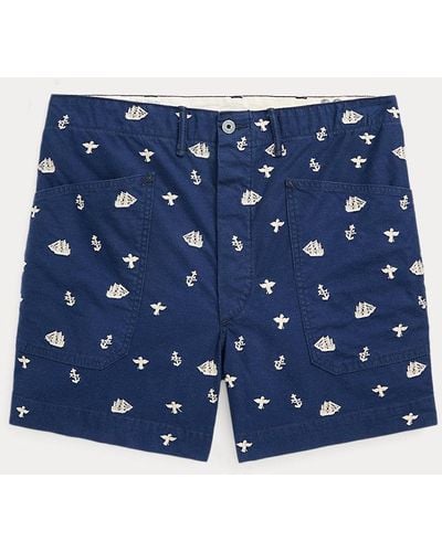 RRL Nautical-embroidered Twill Short - Blue