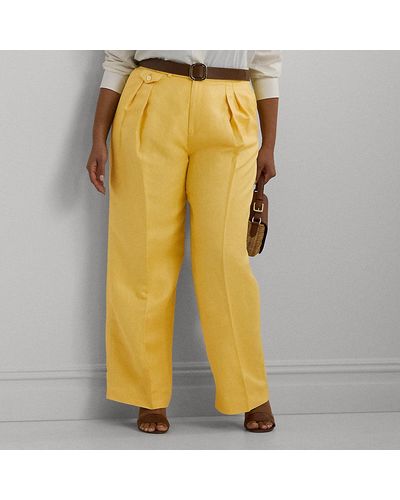 Lauren by Ralph Lauren Tallas Grandes - Pantalón de sarga con lino con pliegues - Amarillo