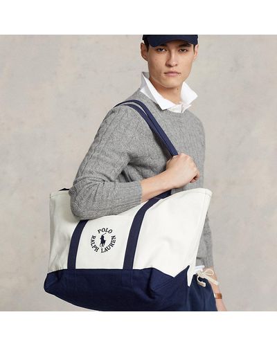 Ralph Lauren Logo-embroidered Canvas Tote - Gray