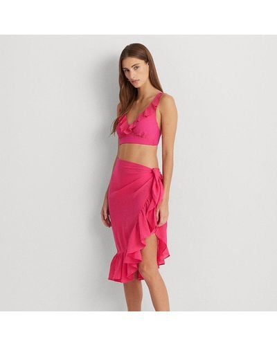Lauren by Ralph Lauren Ralph Lauren Ruffle-trim Cotton-linen Wrap Skirt - Red