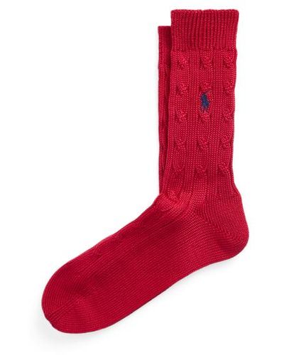 Polo Ralph Lauren Cable-knit Cotton-blend Crew Socks - Red