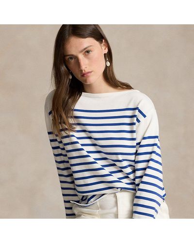 Polo Ralph Lauren Maglietta a righe con scollo a barchetta - Blu