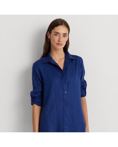Lauren by Ralph Lauren Relaxed Fit Linen Roll Tab-sleeve Shirt - Blue