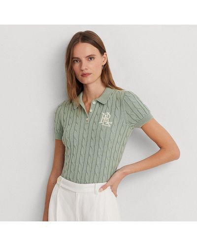 Lauren by Ralph Lauren Cable-knit Cotton Polo Jumper - Green