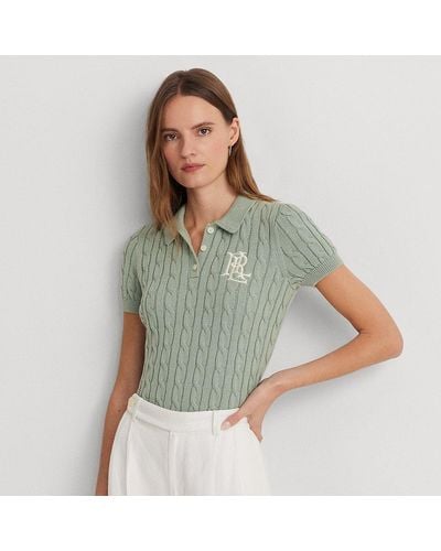 Lauren by Ralph Lauren Cable-knit Cotton Polo Sweater - Green