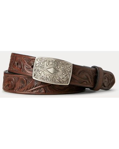 RRL Hand-tooled Leather Belt - Size 30 - Multicolour