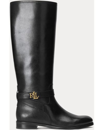 Ralph Lauren Brittaney Burnished Leather Riding Boot - Black
