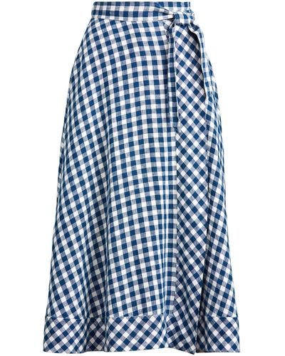 Polo Ralph Lauren Gingham Linen Wrap Skirt - Blue