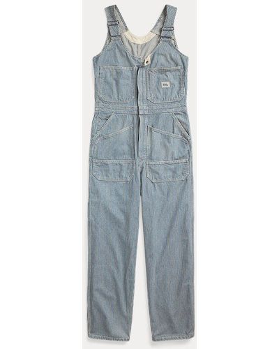 RRL Indigo Keper Overall Met Hickory-streep - Blauw