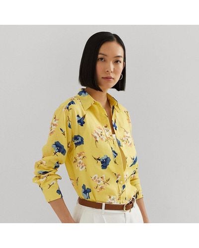 Lauren by Ralph Lauren Camisa de lino Relaxed Fit con flores - Amarillo