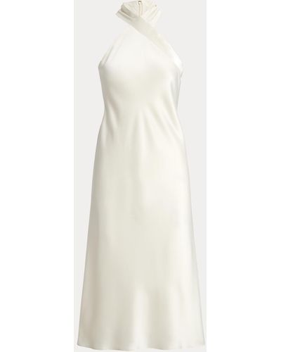 Ralph Lauren Satin Charmeuse Halter Cocktail Dress - White