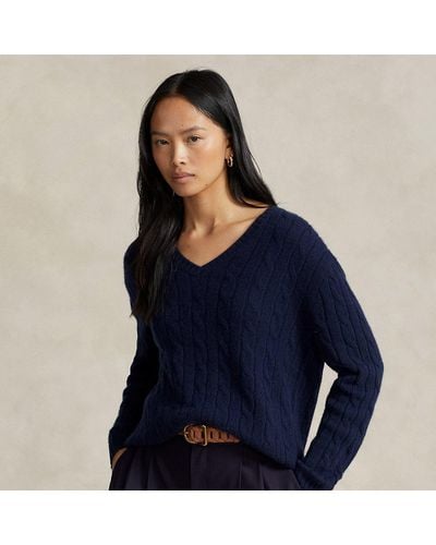 Ralph Lauren Cable-knit Wool-cashmere Sweater in Purple | Lyst