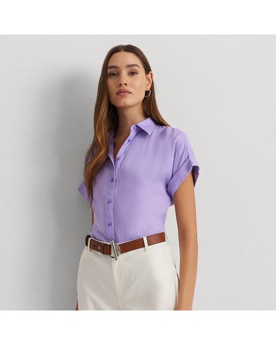Lauren by Ralph Lauren Ralph Lauren Relaxed Fit Linen Short-sleeve Shirt - Purple