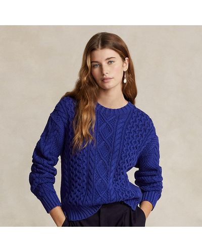 Ralph Lauren Cable-knit Cotton Crewneck Sweater - Blue